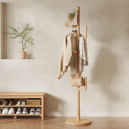 Solid Wood Cactus Coat Rack, Freestanding Coat Rack With 6 L-Shaped Hooks and 3 Adjustable Sizes, Coat Tree for Bedroom, Entryway, Livingroom, Coat Hanger Stand for Coats, Handbags (Walnut)