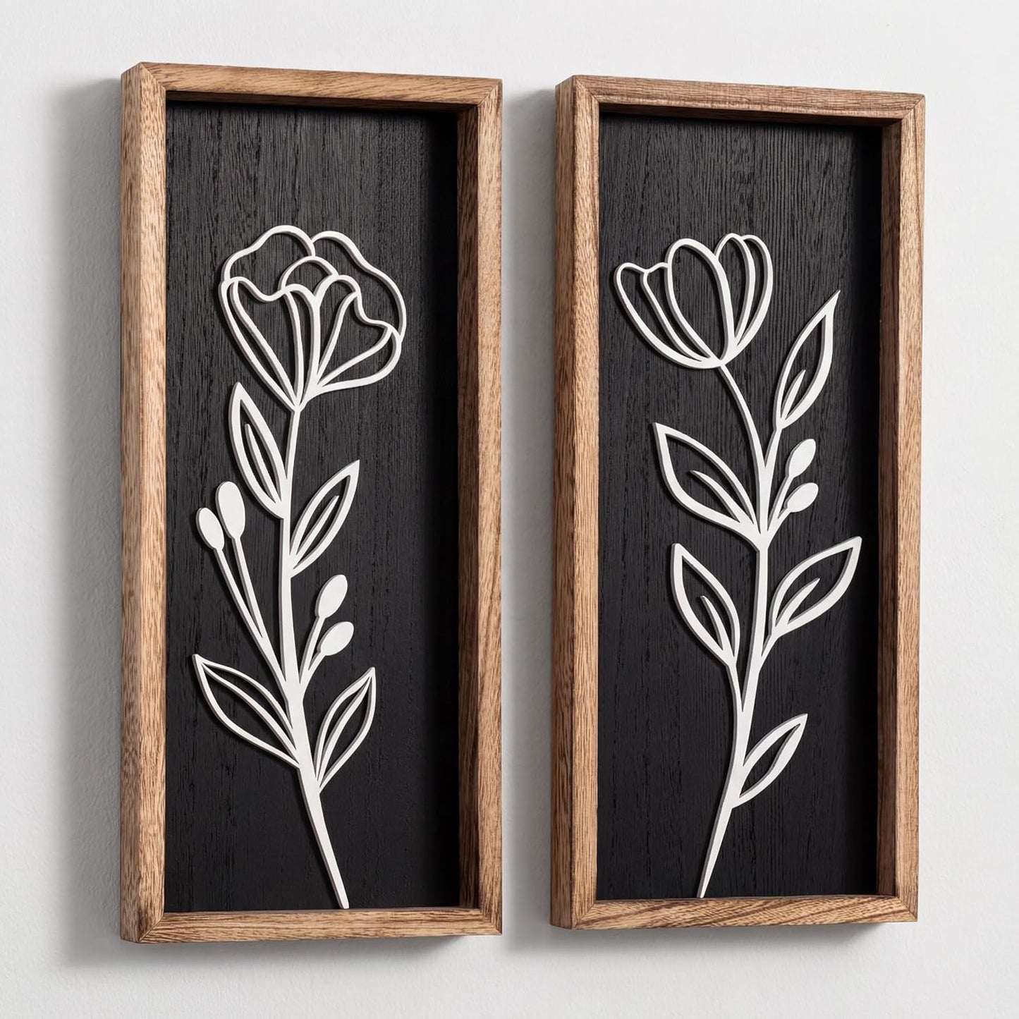 3D Floral Green Wall Art (Set of 2) Lightweight, Wooden Ready-to-Hang Boho Framed Wall Art for Bathroom, Bedroom, Living Room or Office – Premium Sage Green Farmhouse Decor – Gift-Boxed