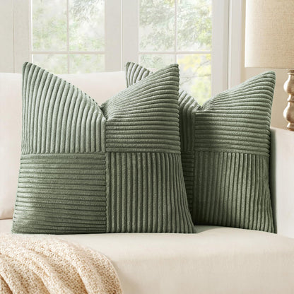 Black Decorative Throw Pillow Covers 18x18 Inch for Couch Bed Sofa Pack of 2 Boho Farmhouse Throw Pillows Soft Cross Corduroy Patchwork Textured Cushion Cases
