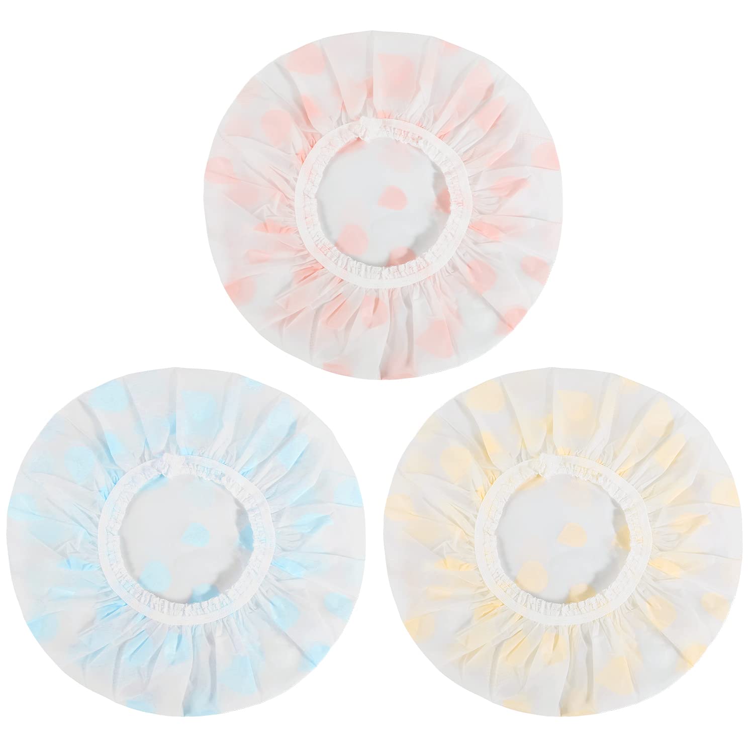 Shower Caps, 3 Pcs Plastic Reusable Shower Caps Elastic Band Bath Caps for Women Ladies Spa Salon