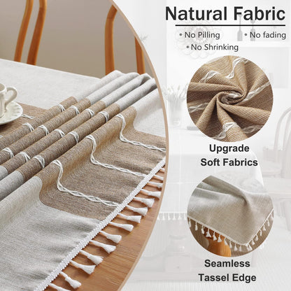 Tablecloths for Rectangle Tables, Cotton Linen Table Cloth Waterproof Tablecloth Wrinkle Free Farmhouse Dining Tables Cover, Soft Fabric Table Cloths with Tassels, Brown, 55" X 70", 4-6 Seats