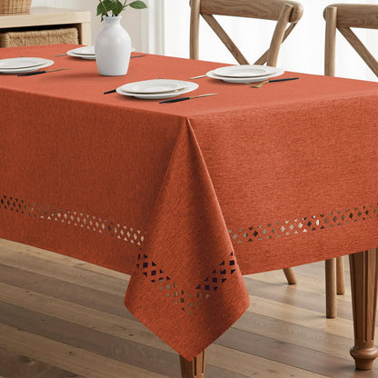 Beige Rectangle Linen Polyester Tablecloth with Decorative Cutouts Spring Waterproof Stain Resistant & Shrink-Proof Table Cloth 52x70 inch Farmhouse Style for Dining Wedding and Outdoor