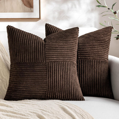 Black Decorative Throw Pillow Covers 18x18 Inch for Couch Bed Sofa Pack of 2 Boho Farmhouse Throw Pillows Soft Cross Corduroy Patchwork Textured Cushion Cases