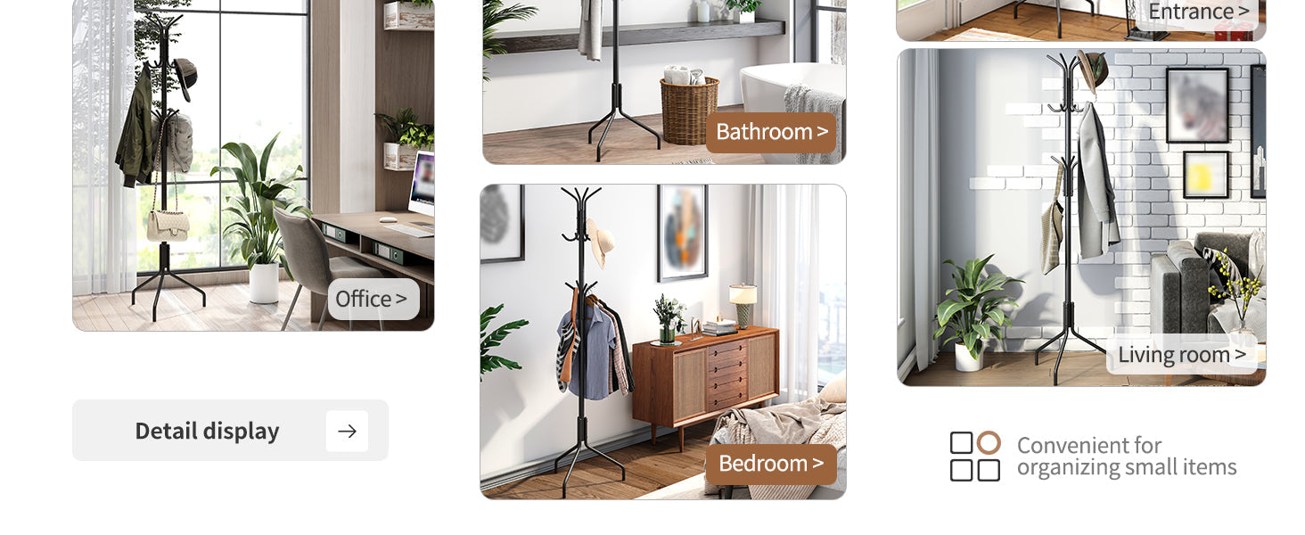 Coat Rack Freestanding Coat Tree Standing Coat and Hat Hanger Jacket Organizer Rack Metal,18.3" L x 18.3" W x 71.5" H, Black