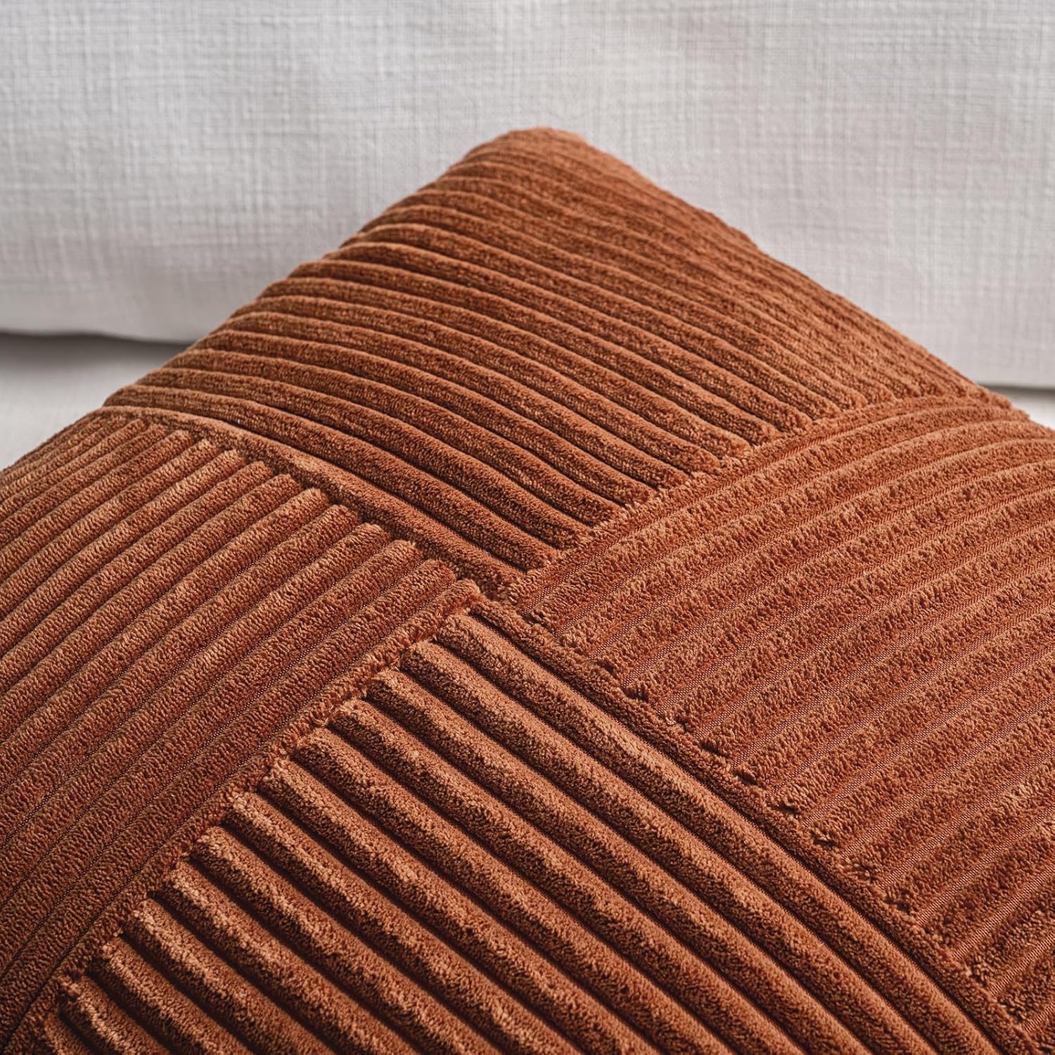 Fancy Homi 2 Packs Rust Boho Decorative Throw Pillow Covers 18x18 Inch for Couch Bed Sofa, Farmhouse Fall Home Decor, Soft Corss Corduroy Patchwork Textured Terracotta Accent Cushion Case 45x45 cm