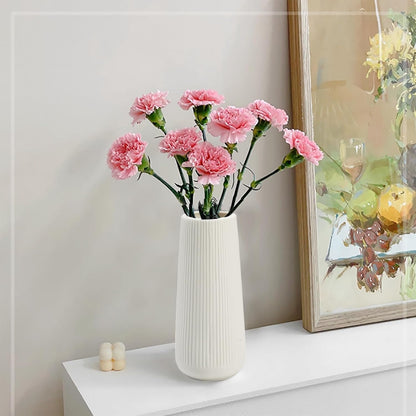 Ceramic Vase for Flower, Matte Black Ribbed Ceramic Vase for Home Decor, Nordic Minimalist Vase for Pampas Grass, Flowers Vases for Kitchen, Living Room, Bedroom, Office, Shelf Table (White)