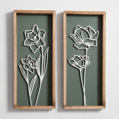 3D Floral Green Wall Art (Set of 2) Lightweight, Wooden Ready-to-Hang Boho Framed Wall Art for Bathroom, Bedroom, Living Room or Office – Premium Sage Green Farmhouse Decor – Gift-Boxed