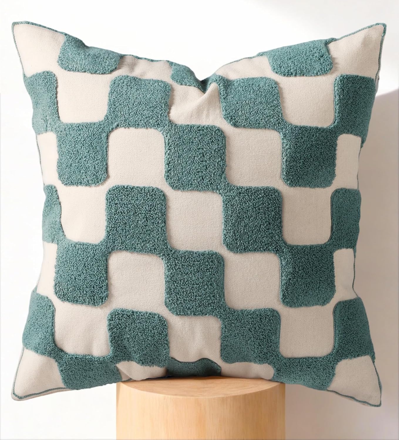 Embroidered Throw Pillow Cover 18x18 Inch - Modern Geometric Decorative Pillow Cover with Zipper for Sofa Couch Living Room Chair Car Aesthetic Design Cushion Pillowcase, Colorful Checkered