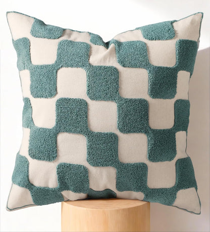 Embroidered Throw Pillow Cover 18x18 Inch - Modern Geometric Decorative Pillow Cover with Zipper for Sofa Couch Living Room Chair Car Aesthetic Design Cushion Pillowcase, Colorful Checkered