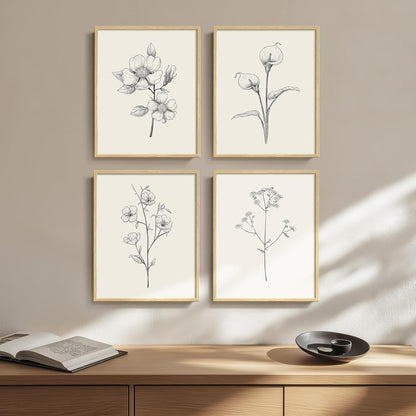 Framed Vintage Botanical Wall Art Bedroom, 4 Piece Rustic Farmhouse Floral Canvas Prints Artwork, Neutral Flower Butterfly Pictures for Modern Farmhouse Living Room Kitchen Bathroom Wall Decor, 11x14