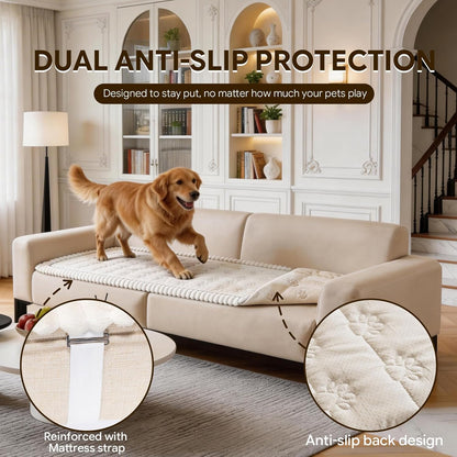 Couch Covers for Dogs Washable, Sofa Cover with Adjustable Straps for 3 Cushion Couch,Non-Slip Pet Couch Protector for Sectional & Leather Sofa, 1PC (Beige, 27.6" x 82.7")