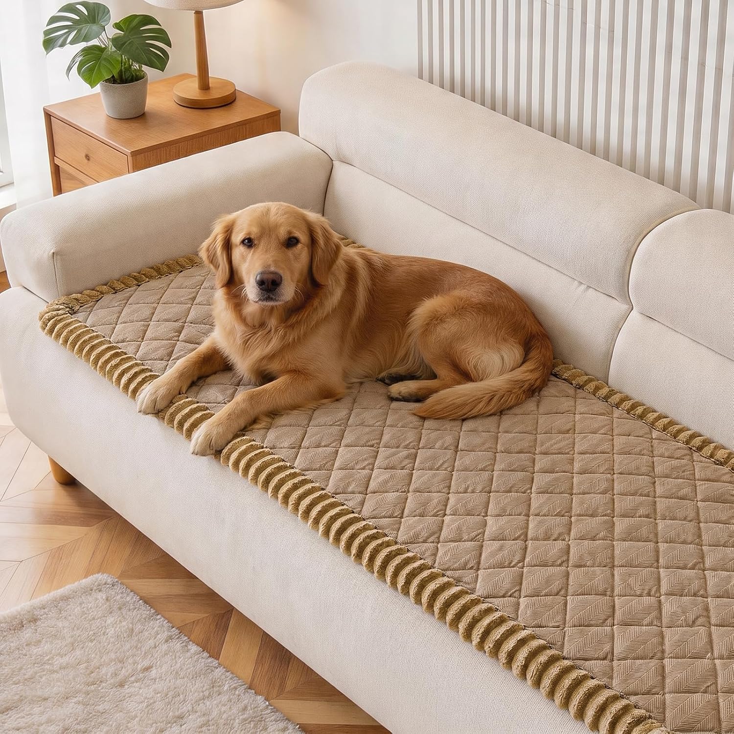 Couch Covers for Dogs Washable, Sofa Cover with Adjustable Straps for 3 Cushion Couch,Non-Slip Pet Couch Protector for Sectional & Leather Sofa, 1PC (Beige, 27.6" x 82.7")