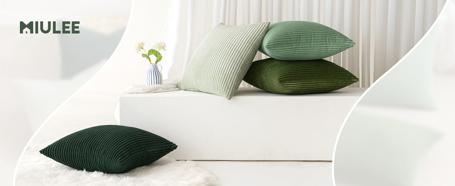 MIULEE Boho Farmhouse Sage Green Throw Pillow Covers 18x18 Inch Set of 4 Mordern Nordic Cushion Covers Soft Corduroy Spring Home Decor for Couch Bed Sofa Living Room Forest Green