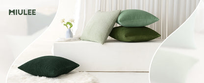 MIULEE Boho Farmhouse Sage Green Throw Pillow Covers 18x18 Inch Set of 4 Mordern Nordic Cushion Covers Soft Corduroy Spring Home Decor for Couch Bed Sofa Living Room Forest Green