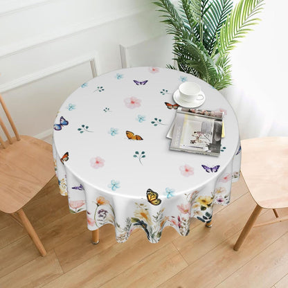 Spring Tablecloth 60 x 60 Inch Round Watercolor Flowers Table Cover Waterproof Wipeable Reusable for Kitchen Restaurant Home Parties Season Decor