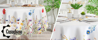 Spring Tablecloth 60x84 Inch for Rectangle Tables - Blooming Flower Spring Decorations for Home - Water Resistant Flower Table Cloth for Party,Table