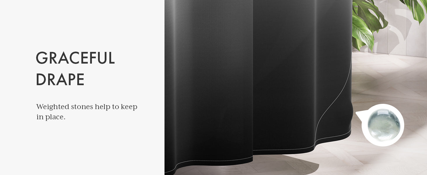 Shower Curtain, Cloth Ombre Black Shower Curtain Set with 12 Hooks, Washable Fabric Black and White Shower Curtain, Rustic Farmhouse Bathroom Shower Curtain, 72x72 Inches