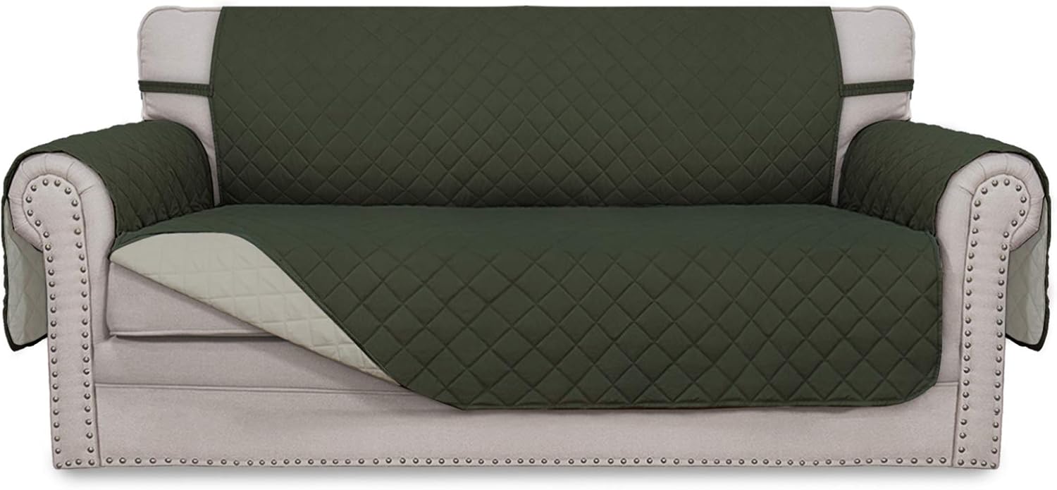 Easy-Going Reversible Couch Cover for 3 Cushion Couch Sofa Cover for Dogs Water Resistant Furniture Protector Cover with Foam Sticks Elastic Straps for Pet Cat (Sofa, Gray/Light Gray)
