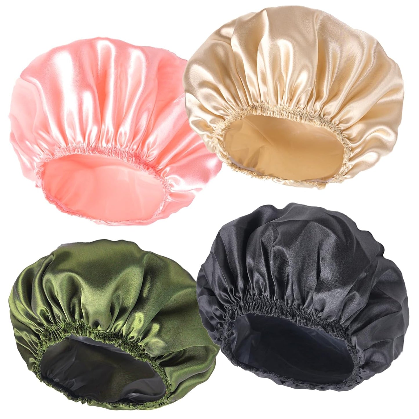 4 PCS Shower Caps for Women, Elastic and Reusable Bath Caps, Double Waterproof Layers Shower Cap, Bathing Shower Caps, Environmental Protection Hair Bath Hat - Printed Color