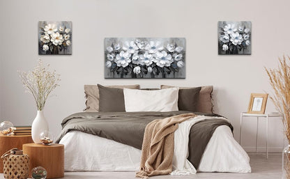 Bathroom Canvas Wall Art, Bathroom Wall Decor,Living Room, Bedroom,Office,Small Gray and White Blue Flower Wall Decoration, 12x12 inches