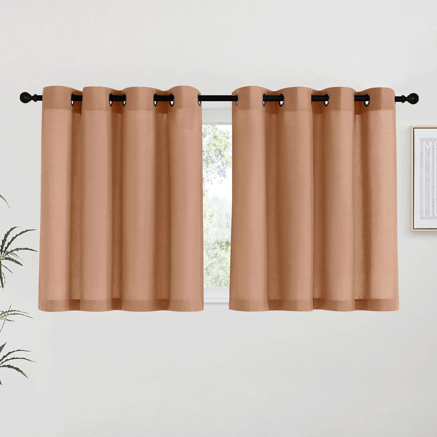 Natural Linen Curtains 84 inch Long 2 Panels Set, Grommet Top Thick Linen Burlap Semi Sheer Vertical Drapes Privacy Assured with Light Filtering for Bedroom/Living Room, W55 x L84