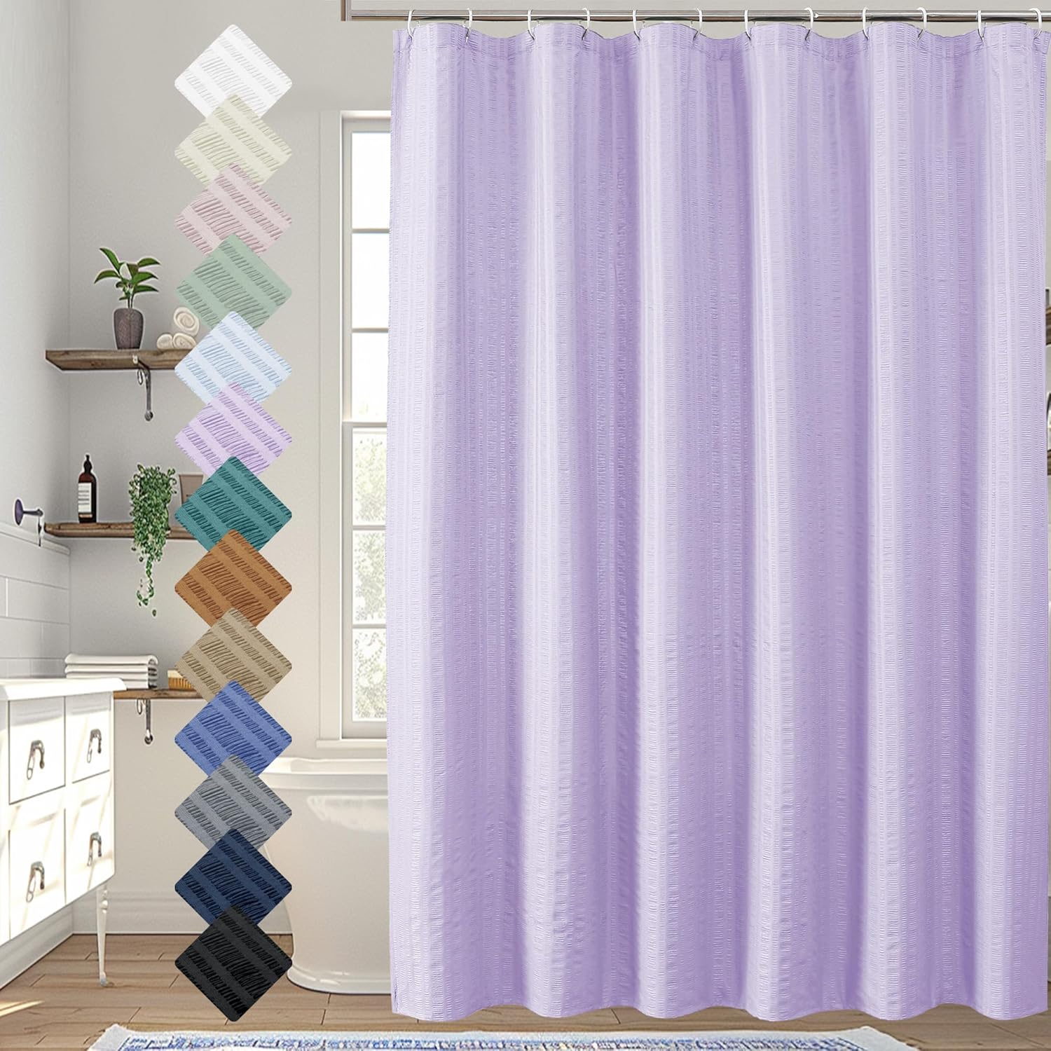 Moga Navy Blue Fabric Shower Curtains for Bathroom - Blue Hotel Spa Polyester Cloth Bath Curtain with 12 Holes, 72x72, Machine Washable, Navy Blue