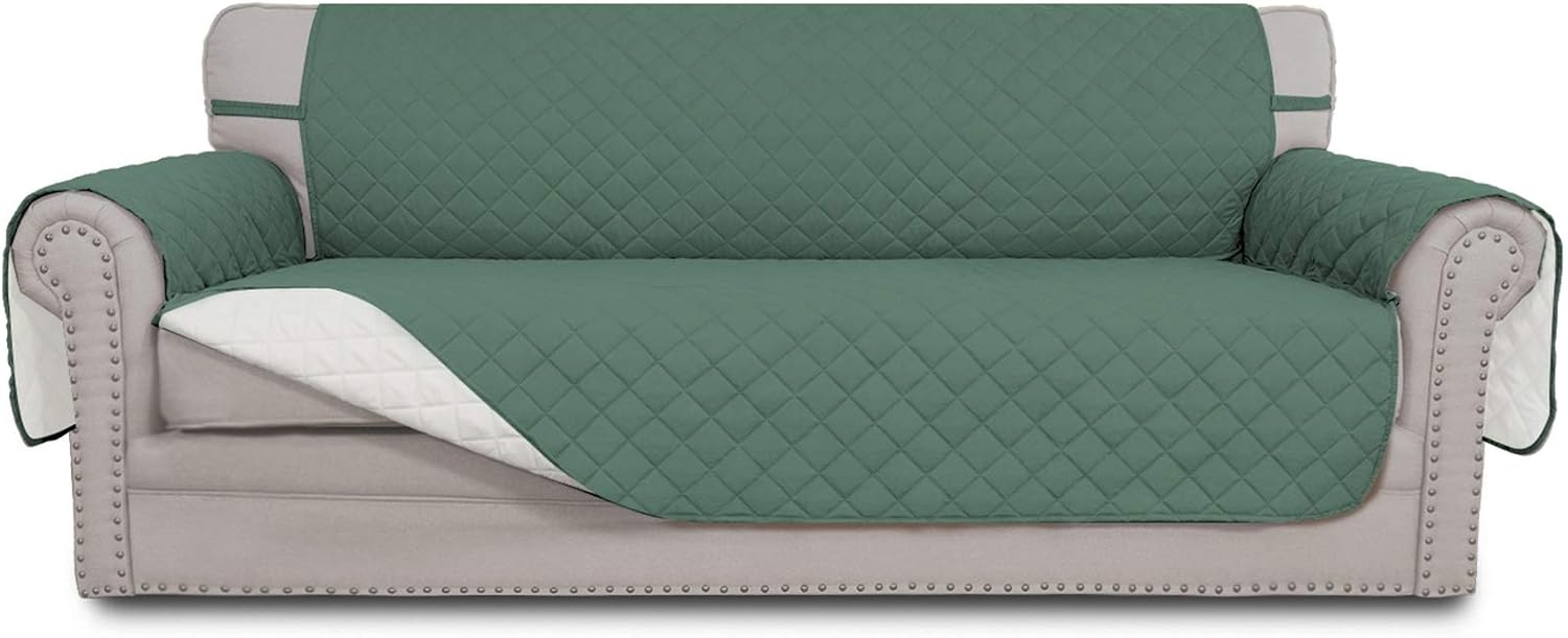 Easy-Going Reversible Couch Cover for 3 Cushion Couch Sofa Cover for Dogs Water Resistant Furniture Protector Cover with Foam Sticks Elastic Straps for Pet Cat (Sofa, Gray/Light Gray)