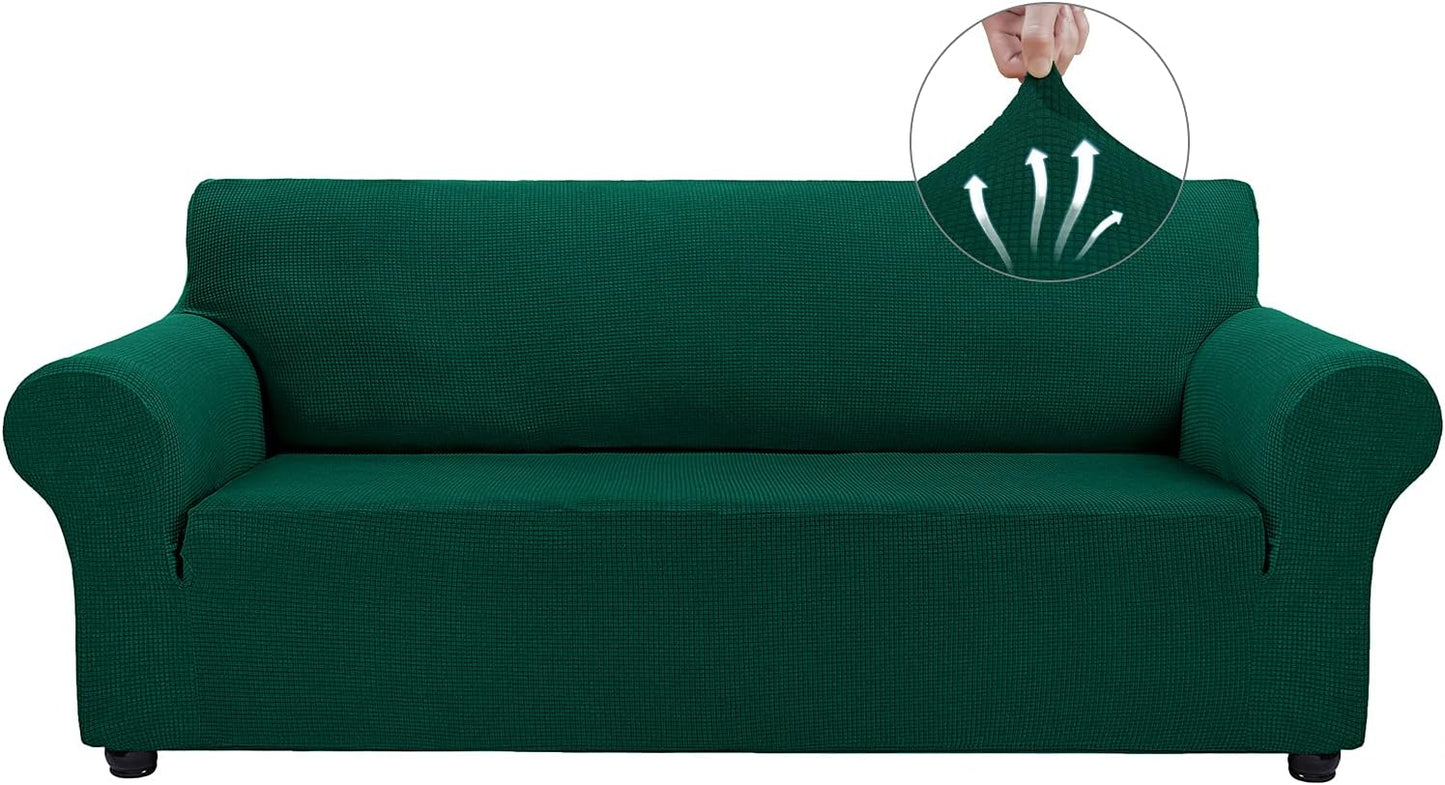 Couch Covers for 3 Cushion Couch Sofa Pet Friendly, 3 Seater Sofa Cover Washable Slipcovers Protector Furniture Covers for Dogs Spandex Jacquard Fabric Small Checks（Large，Black）