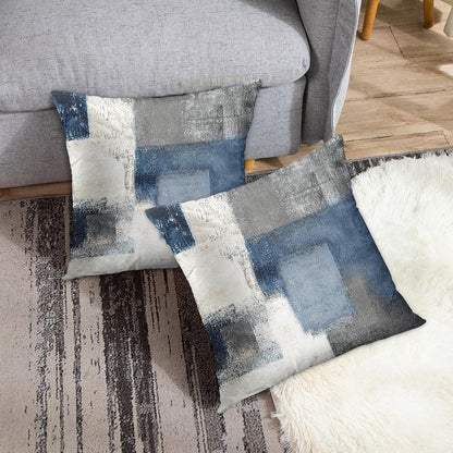 Emvency Set of 2 Throw Pillow Covers Modern Abstract Painting Blue White and Gray Decorative Sofa Pillow Cases Home Decor Standard Square 18x18 Inches Pillowcases