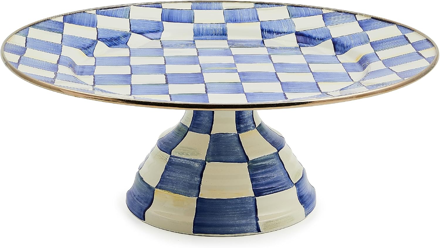 Enamel Pedestal Serving Platter, Decorative Serving Dish for Food, Mini, Black-and-White Courtly Check
