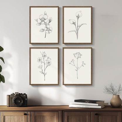 Framed Vintage Botanical Wall Art Bedroom, 4 Piece Rustic Farmhouse Floral Canvas Prints Artwork, Neutral Flower Butterfly Pictures for Modern Farmhouse Living Room Kitchen Bathroom Wall Decor, 11x14