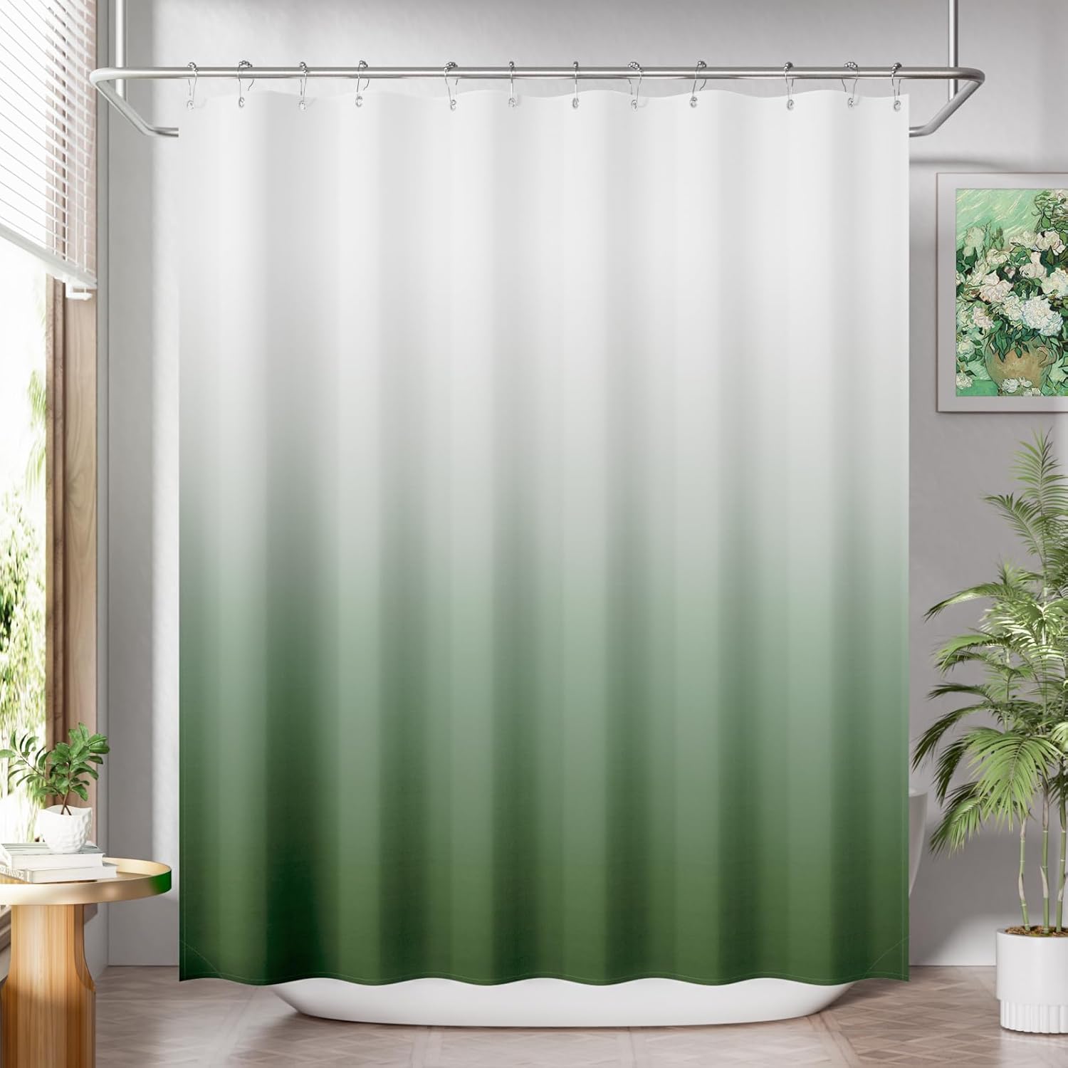 Shower Curtain, Cloth Ombre Black Shower Curtain Set with 12 Hooks, Washable Fabric Black and White Shower Curtain, Rustic Farmhouse Bathroom Shower Curtain, 72x72 Inches