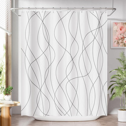 Shower Curtain, Cloth Ombre Black Shower Curtain Set with 12 Hooks, Washable Fabric Black and White Shower Curtain, Rustic Farmhouse Bathroom Shower Curtain, 72x72 Inches