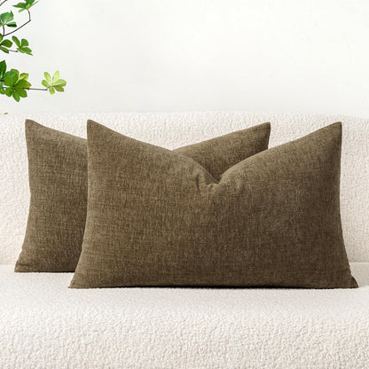 MIULEE Pack of 2 Couch Throw Pillow Covers 18x18 Inch Spring Soft Sage Green Chenille Pillow Covers for Sofa Living Room Solid Dyed Pillow Cases