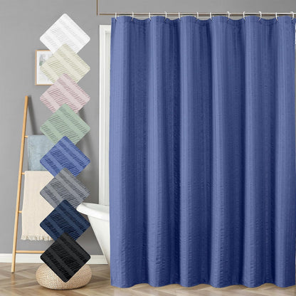 Moga Navy Blue Fabric Shower Curtains for Bathroom - Blue Hotel Spa Polyester Cloth Bath Curtain with 12 Holes, 72x72, Machine Washable, Navy Blue