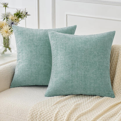 MIULEE Pack of 2 Couch Throw Pillow Covers 18x18 Inch Spring Soft Sage Green Chenille Pillow Covers for Sofa Living Room Solid Dyed Pillow Cases
