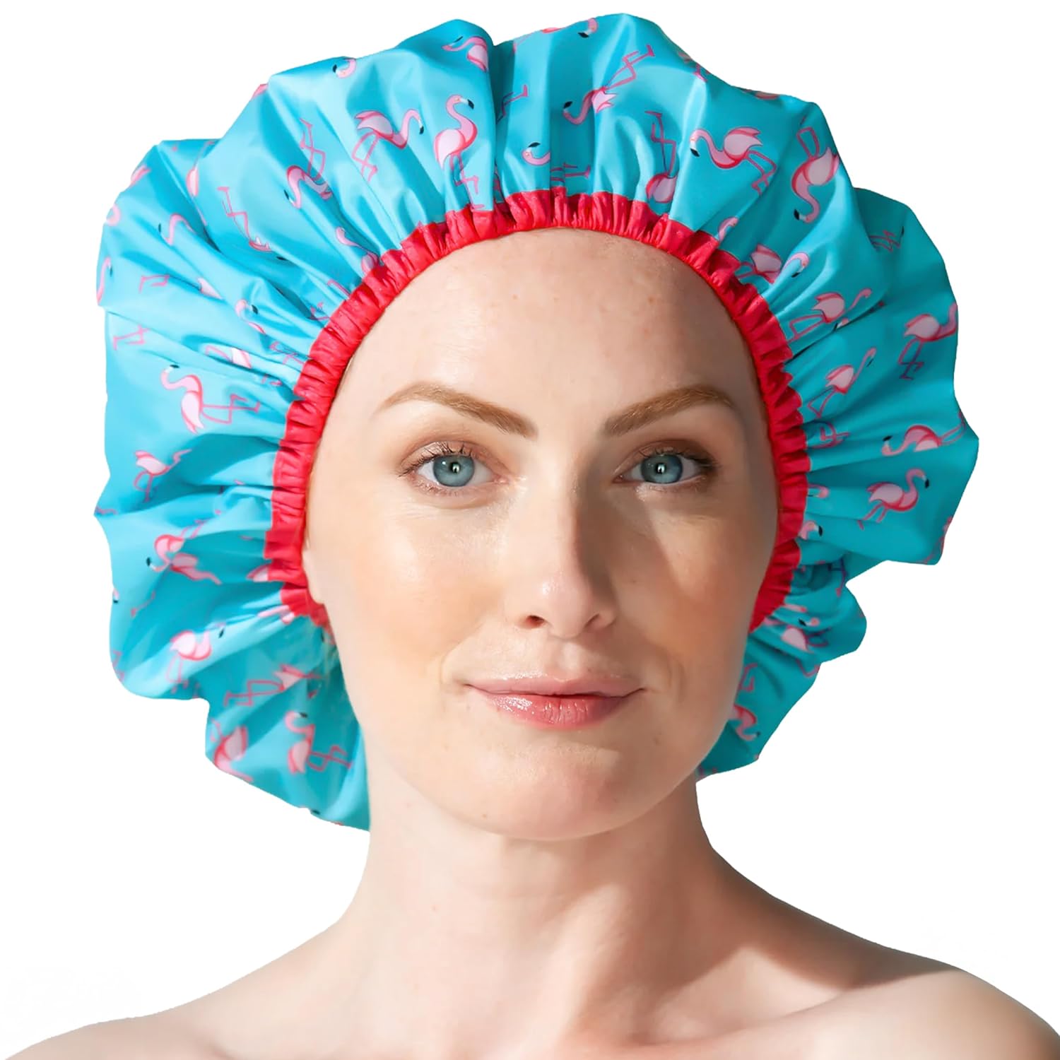 Reusable Bath & Shower Cap Lined, Oversized Waterproof Shower Caps Large Designed for all Hair Lengths with PEVA Lining & Elastic Band Stretch Hem Hair Hat - Fashionista Deco Dots