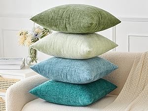 MIULEE Pack of 2 Couch Throw Pillow Covers 18x18 Inch Spring Soft Sage Green Chenille Pillow Covers for Sofa Living Room Solid Dyed Pillow Cases