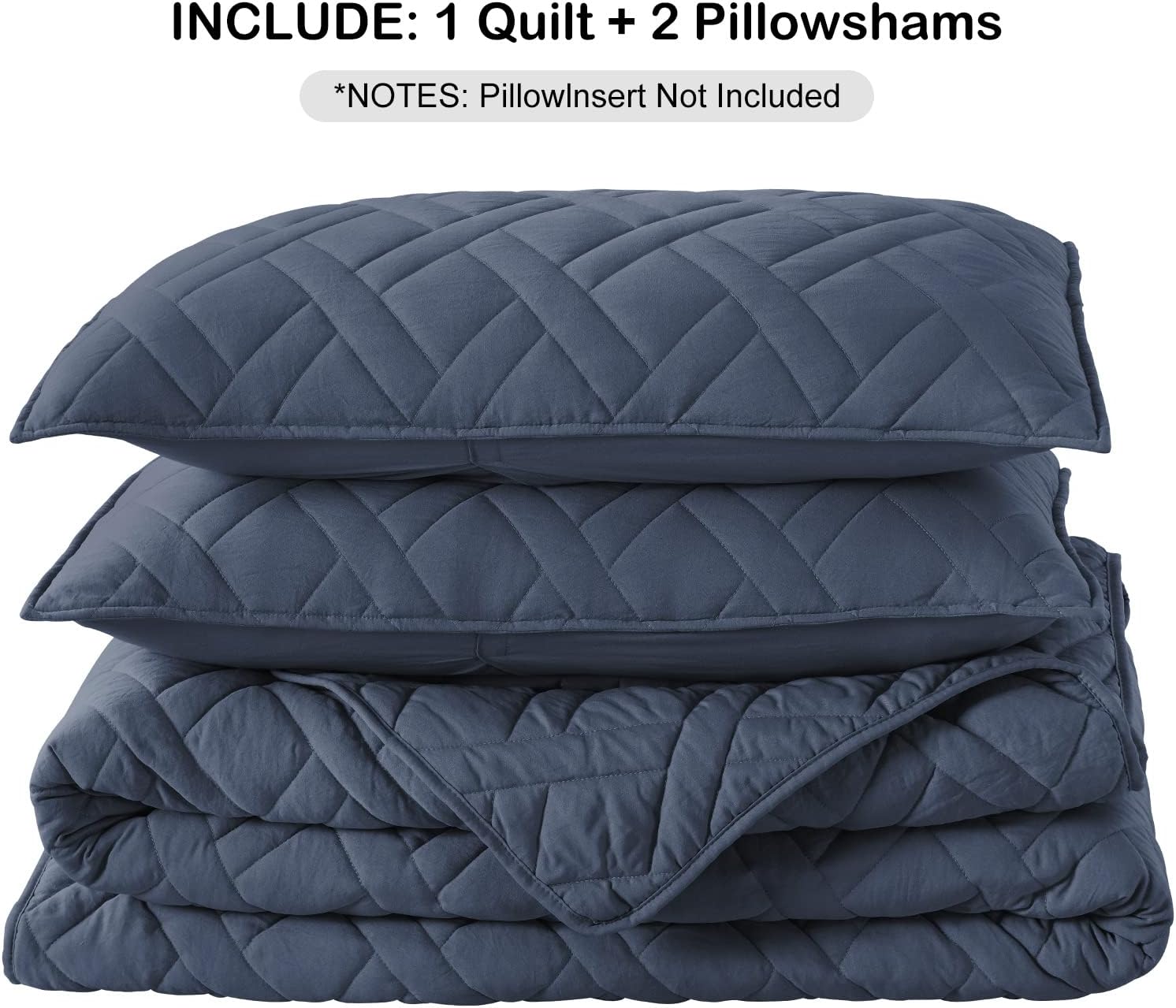 HOME Quilt Set Queen Size Navy Blue, Classic Geometric Diamond Stitched Pattern, Ultra Soft Microfiber Lightweight Bedding Bedspread Coverlet for All Season with 1 Quilt 2 Pillow Shams