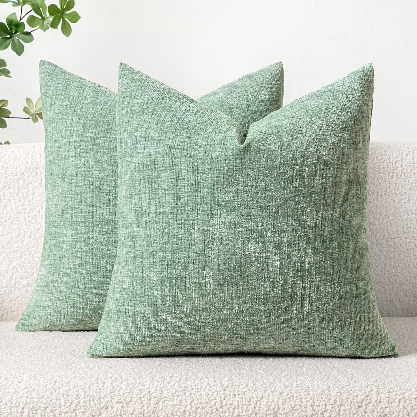 MIULEE Pack of 2 Couch Throw Pillow Covers 18x18 Inch Spring Soft Sage Green Chenille Pillow Covers for Sofa Living Room Solid Dyed Pillow Cases
