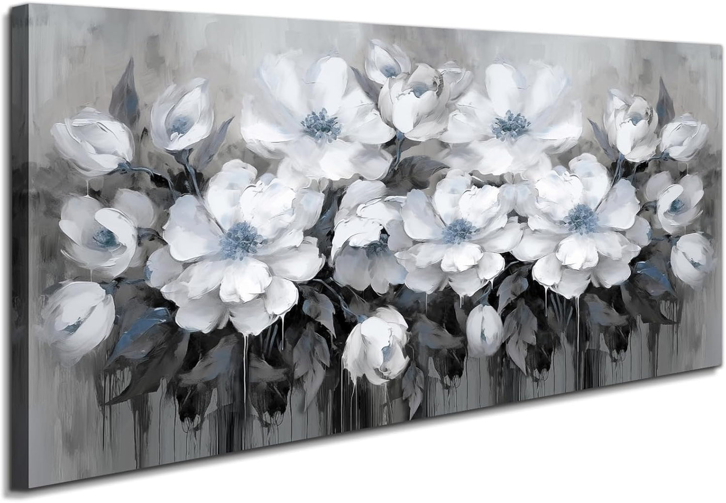 Bathroom Canvas Wall Art, Bathroom Wall Decor,Living Room, Bedroom,Office,Small Gray and White Blue Flower Wall Decoration, 12x12 inches
