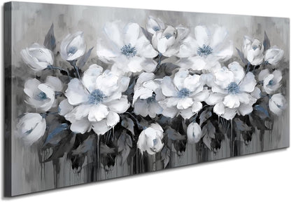 Bathroom Canvas Wall Art, Bathroom Wall Decor,Living Room, Bedroom,Office,Small Gray and White Blue Flower Wall Decoration, 12x12 inches