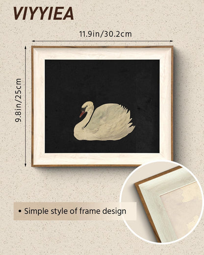 Framed Wall Art for Living Room, Swan Art Canvas Prints, Vintage Home Decor, Animals Painting Picture, Bathroom Wall Decor Gifts for Friends or Family - 12L x 10W