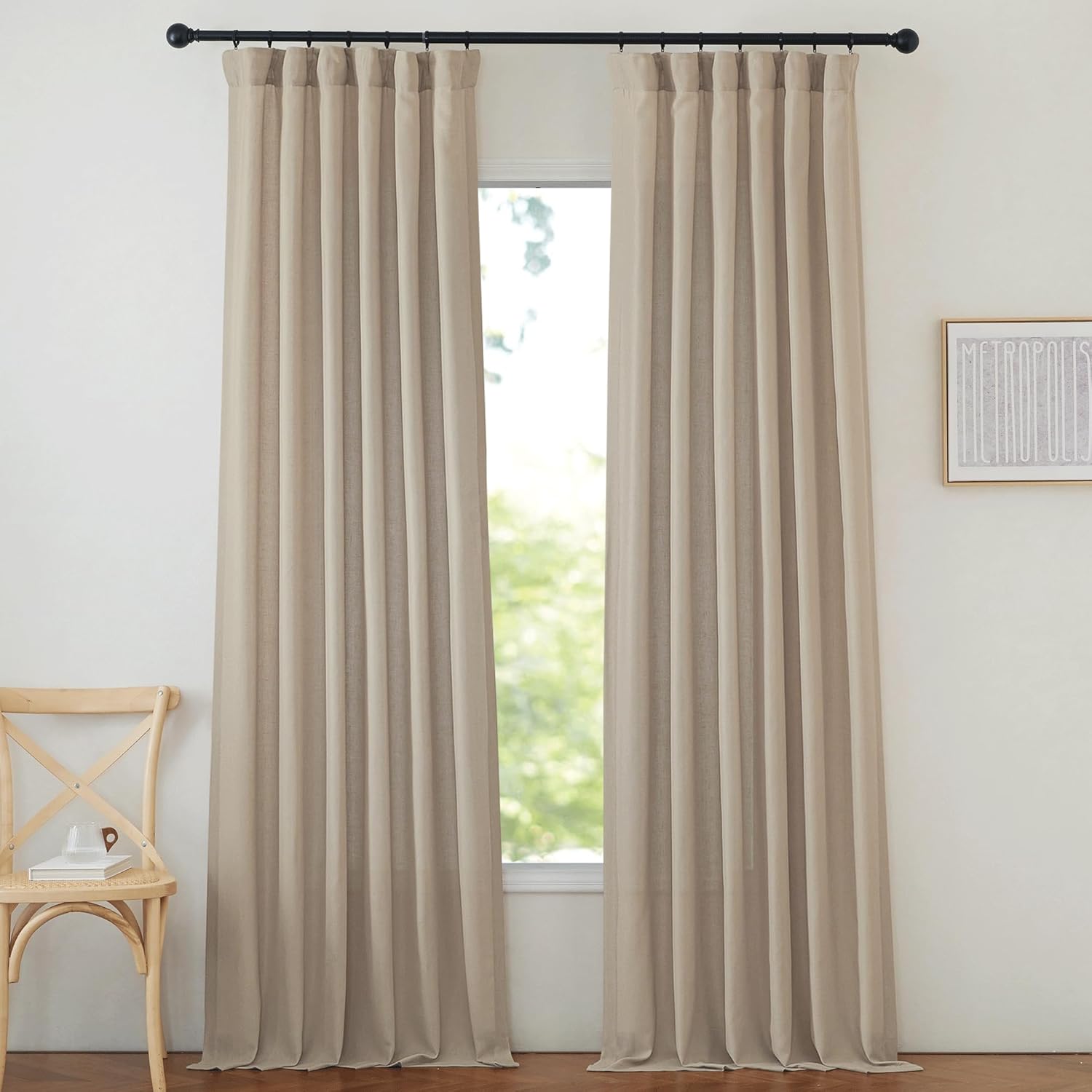 Natural Linen Curtains 84 inch Long 2 Panels Set, Grommet Top Thick Linen Burlap Semi Sheer Vertical Drapes Privacy Assured with Light Filtering for Bedroom/Living Room, W55 x L84