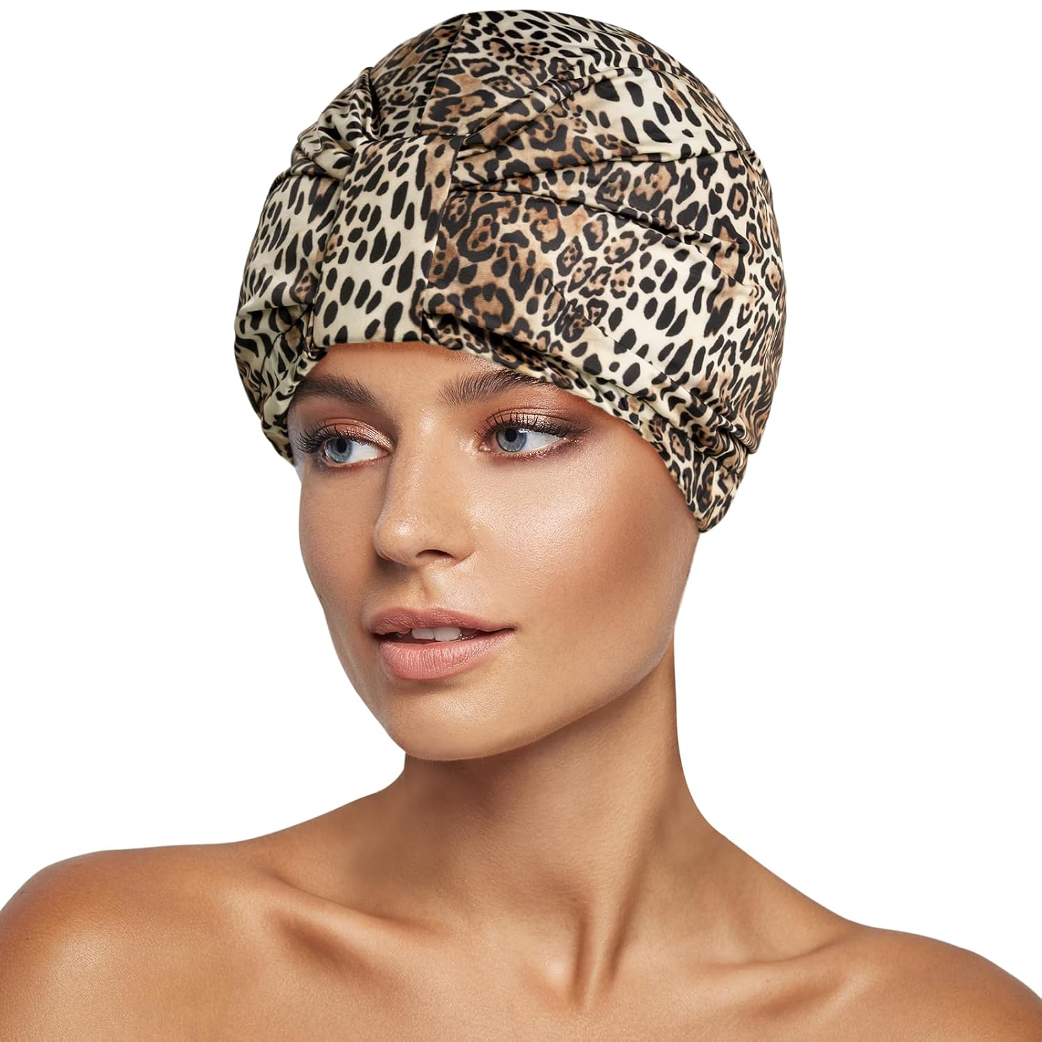 Luxury Shower Cap for Women Reusable Waterproof, Double Layered Shower Hair Cap with Adjustable Elastic Strap, Large Satin Lined Shower Bath Cap for Long Curly Straight Hair, Blue