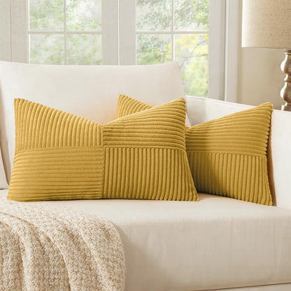 Black Decorative Throw Pillow Covers 18x18 Inch for Couch Bed Sofa Pack of 2 Boho Farmhouse Throw Pillows Soft Cross Corduroy Patchwork Textured Cushion Cases