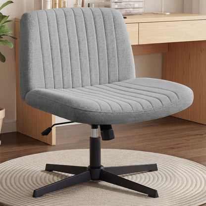 Chair Wheels Wide Cross Legged Office Desk Vanity Chair Comfy Fabric Armless Adjustable Swivel for Home Computer Task (Beige Wheel, Fabric)