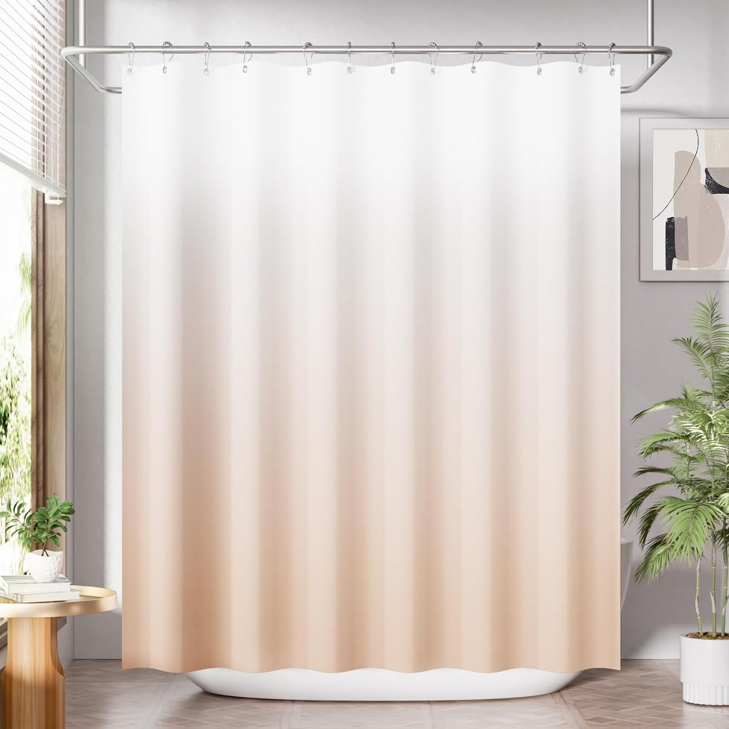 Shower Curtain, Cloth Ombre Black Shower Curtain Set with 12 Hooks, Washable Fabric Black and White Shower Curtain, Rustic Farmhouse Bathroom Shower Curtain, 72x72 Inches