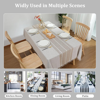 Tablecloths for Rectangle Tables, Cotton Linen Table Cloth Waterproof Tablecloth Wrinkle Free Farmhouse Dining Tables Cover, Soft Fabric Table Cloths with Tassels, Brown, 55" X 70", 4-6 Seats