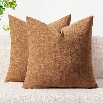 MIULEE Pack of 2 Couch Throw Pillow Covers 18x18 Inch Spring Soft Sage Green Chenille Pillow Covers for Sofa Living Room Solid Dyed Pillow Cases